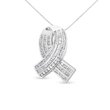 将图片加载到图库查看器，14K White Gold 2 5/8 Cttw Channel Set Round and Baguette Diamond Awareness Ribbon Pendant (H-I Color, I1-I2 Clarity) - Chain Not Included
