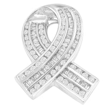 将图片加载到图库查看器，14K White Gold 2 5/8 Cttw Channel Set Round and Baguette Diamond Awareness Ribbon Pendant (H-I Color, I1-I2 Clarity) - Chain Not Included
