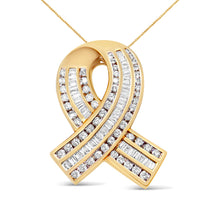将图片加载到图库查看器，14K Yellow Gold 2 5/8 cttw Channel Set White Diamond Awareness Ribbon Pendant Necklace (G-H Color, VS1-VS2 Clarity) - NO CHAIN
