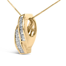 将图片加载到图库查看器，14k Yellow Gold 1 1/3 Cttw Princess and Baguette-cut Diamond Double Curved Pendant Necklace (H-I Color ,VS1-VS2 Clarity) - NO CHAIN INCLUDED
