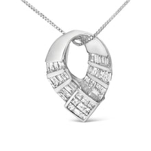 Load image into Gallery viewer, 14k White Gold 1 5/8 Cttw Invisible Set Princess and Channel Set Baguette Diamond Curved Oval Shape Pendant Necklace (G-H Color, VS2-SI1 Clarity)
