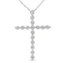 Load image into Gallery viewer, .925 Sterling Silver 1/6 Cttw Brilliant-Cut Diamond Miracle-Set Shared Prong Cross 18" Pendant Necklace (I-J Color, I2-I3 Clarity)
