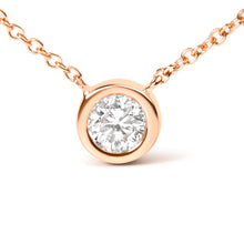 Load image into Gallery viewer, 2 Micron 14K Rose Gold Plated Sterling Silver Bezel-Set Diamond Solitaire Pendant Necklace (1/3 cttw, H-I Color, I1-I2 Clarity)

