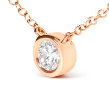 Load image into Gallery viewer, 10K Rose Gold 1/2 Carat Round Brilliant-Cut Diamond Modern Bezel-Set Solitaire 16"-18" Pendant Necklace (H-I Color, SI2-I1 Clarity)
