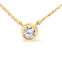 将图片加载到图库查看器，10K Yellow Gold 1/2 Carat Round Brilliant-Cut Diamond Modern Bezel-Set Solitaire 16"-18" Pendant Necklace (H-I Color, SI2-I1 Clarity)
