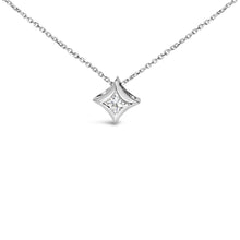 Load image into Gallery viewer, 10K White Gold 1/10 Cttw Bezel Set Solitaire Princess Cut Diamond Kite Shaped Pendent Necklace - 18" Inches
