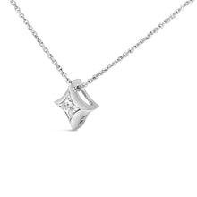 Load image into Gallery viewer, 10K White Gold 1/10 Cttw Bezel Set Solitaire Princess Cut Diamond Kite Shaped Pendent Necklace - 18" Inches
