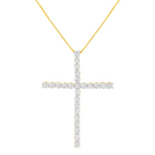 将图片加载到图库查看器，.925 Sterling Silver 3.0 Cttw Round Shape Diamond 1-1/2" Cross Pendant with Box Chain Necklace (I-J Color, I2-I3 Clarity) - 18"
