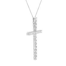 Load image into Gallery viewer, .925 Sterling Silver 4.0 Cttw Diamond 2-1/4" Cross Pendant with Box Chain Necklace (I-J Color, I1-I2 Clarity) - 18"
