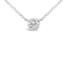 将图片加载到图库查看器，14K White Gold 1.00 Cttw Bezel Set Round Lab-Grown Diamond Solitaire 18" Pendant Necklace (F-G Color, VS1-VS2 Clarity)
