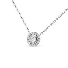 将图片加载到图库查看器，.925 Sterling Silver 1/2 Cttw Round Diamond Halo Circle Pendant 18" Necklace (I-J Color, I2-I3 Clarity)
