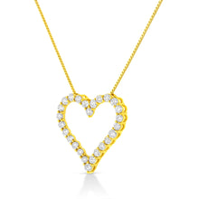 将图片加载到图库查看器，14K Yellow Gold Plated .925 Sterling Silver 2.00 Cttw Shared Prong-Set Round Brilliant-Cut Diamond Open Heart 18" Pendant Necklace (K-L Color, I2-I3 Clarity)
