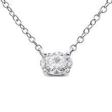 将图片加载到图库查看器，14K White Gold 1/2 Cttw Lab Grown Oval Shape Solitaire Diamond East West 18" Pendant Necklace (E-F Color, VS1-VS2 Clarity)
