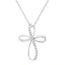 Load image into Gallery viewer, 10K Yellow Gold Plated .925 Sterling Silver Diamond Accent Cross Ribbon 18" Pendant Necklace (I-J Color, I2-I3 Clarity)
