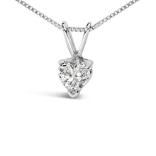 将图片加载到图库查看器，14K White Gold 1/5 Cttw 3-Prong Set Heart Shaped Solitaire Lab Grown Diamond 18" Pendant Necklace (F-G Color, VS2-SI1 Clarity)
