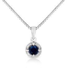 Load image into Gallery viewer, .925 Sterling Silver 3/4 Cttw Treated Blue Diamond Solitaire 18" Milgrain Pendant Necklace (Blue Color, I1-I2 Clarity)
