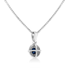 Load image into Gallery viewer, .925 Sterling Silver 3/4 Cttw Treated Blue Diamond Solitaire 18" Milgrain Pendant Necklace (Blue Color, I1-I2 Clarity)
