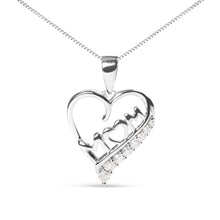 将图片加载到图库查看器，.925 Sterling Silver 1/4 Cttw Diamond  "Mom" and Open Heart 18" Pendant Necklace (I-J Color, I2-I3 Clarity)
