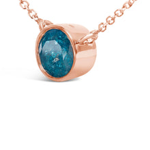 Load image into Gallery viewer, 14K Rose Gold 2.0 Cttw Bezel Set Blue Diamond Solitaire Pendant Necklace  - 18" Inches
