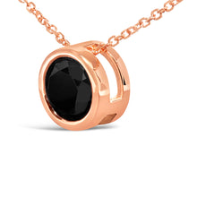 Load image into Gallery viewer, 14K Rose Gold 3 1/2 Cttw Bezel-Set Black Round Diamond Solitaire Pendant Necklace (Black Color, I2-I3 Clarity) - 18"
