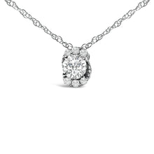 Load image into Gallery viewer, Sterling Silver 1/2 Cttw Lab Grown Diamond Oval Halo Pendant Necklace
