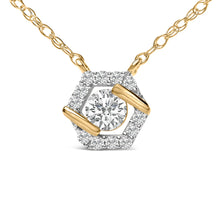 Load image into Gallery viewer, 14K Yellow Gold Plated Sterling Silver 3/8 Cttw Lab Grown Diamond Hex Halo Pendant Necklace
