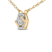 Load image into Gallery viewer, 14K Yellow Gold Plated Sterling Silver 3/8 Cttw Lab Grown Diamond Hex Halo Pendant Necklace
