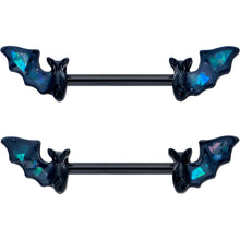 Load image into Gallery viewer, 14G 9/16 Black Bats in Blue Barbell Nipple Ring Set
