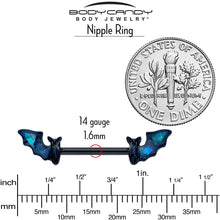 Load image into Gallery viewer, 14G 9/16 Black Bats in Blue Barbell Nipple Ring Set
