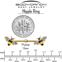 Load image into Gallery viewer, 14G 3/4 Clear CZ Gem Gold Tone Bee Luv Barbell Nipple Ring Set
