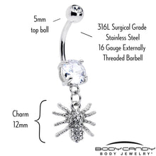 将图片加载到图库查看器，Clear CZ Gem Goth Glam Spider Dangle Belly Ring
