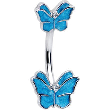 将图片加载到图库查看器，Simply Butterfly Blue Double Mount Belly Ring
