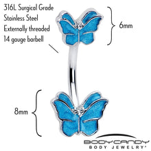 将图片加载到图库查看器，Simply Butterfly Blue Double Mount Belly Ring
