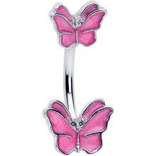 将图片加载到图库查看器，Simply Butterfly Pink Double Mount Belly Ring
