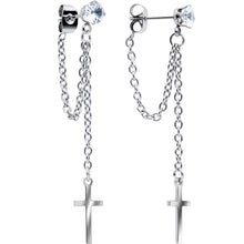 将图片加载到图库查看器，Clear Gem Chain Dangle Cross Stud Earrings
