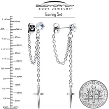 将图片加载到图库查看器，Clear Gem Chain Dangle Cross Stud Earrings
