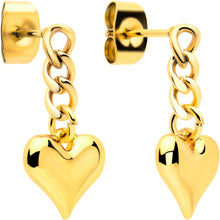 将图片加载到图库查看器，Gold Tone Chain Dangle Heart Stud Earrings
