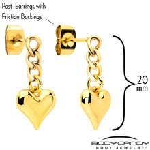 将图片加载到图库查看器，Gold Tone Chain Dangle Heart Stud Earrings
