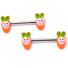 将图片加载到图库查看器，14G 9/16 Surprise Carrot Easter Bunny Barbell Nipple Ring Set
