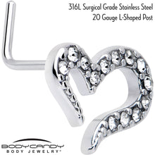 将图片加载到图库查看器，20G 7mm Clear Gem Stylized Heart L Shape Nose Ring
