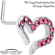 将图片加载到图库查看器，20G 7mm Pink Gem Stylized Heart L Shape Nose Ring
