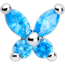 Load image into Gallery viewer, 20G 7mm Blue CZ Gem Open Wing Butterfly L Shape Nose Ring
