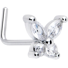 将图片加载到图库查看器，20G 7mm Clear CZ Gem Open Wing Butterfly L Shape Nose Ring
