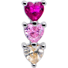Load image into Gallery viewer, 20G 7mm Red Pink CZ Gem Stacked Heart Trio L Shape Nose Ring
