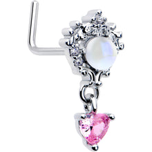 Load image into Gallery viewer, 20G 7mm Pink CZ Gem Heart Mystique Dangle L Shape Nose Ring

