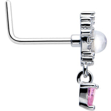 Load image into Gallery viewer, 20G 7mm Pink CZ Gem Heart Mystique Dangle L Shape Nose Ring
