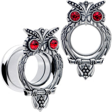 将图片加载到图库查看器，Red CZ Gem Wise Owl Screw Fit Tunnel Plug Set Available Sizes 6mm to 16mm
