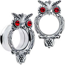 将图片加载到图库查看器，Red CZ Gem Wise Owl Screw Fit Tunnel Plug Set Available Sizes 6mm to 16mm
