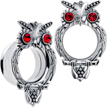 将图片加载到图库查看器，Red CZ Gem Wise Owl Screw Fit Tunnel Plug Set Available Sizes 6mm to 16mm
