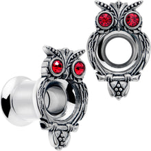 将图片加载到图库查看器，Red CZ Gem Wise Owl Screw Fit Tunnel Plug Set Available Sizes 6mm to 16mm
